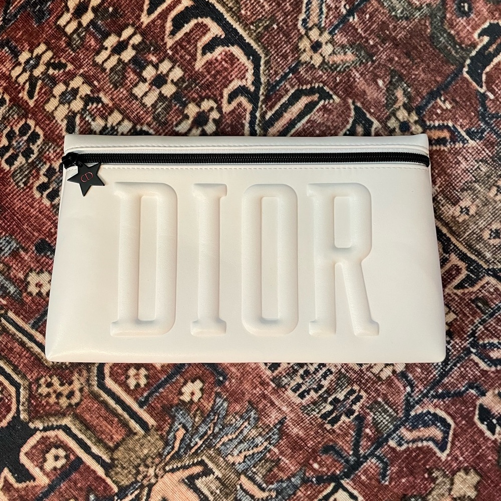 DIOR White Faux Leather Makeup Clutch